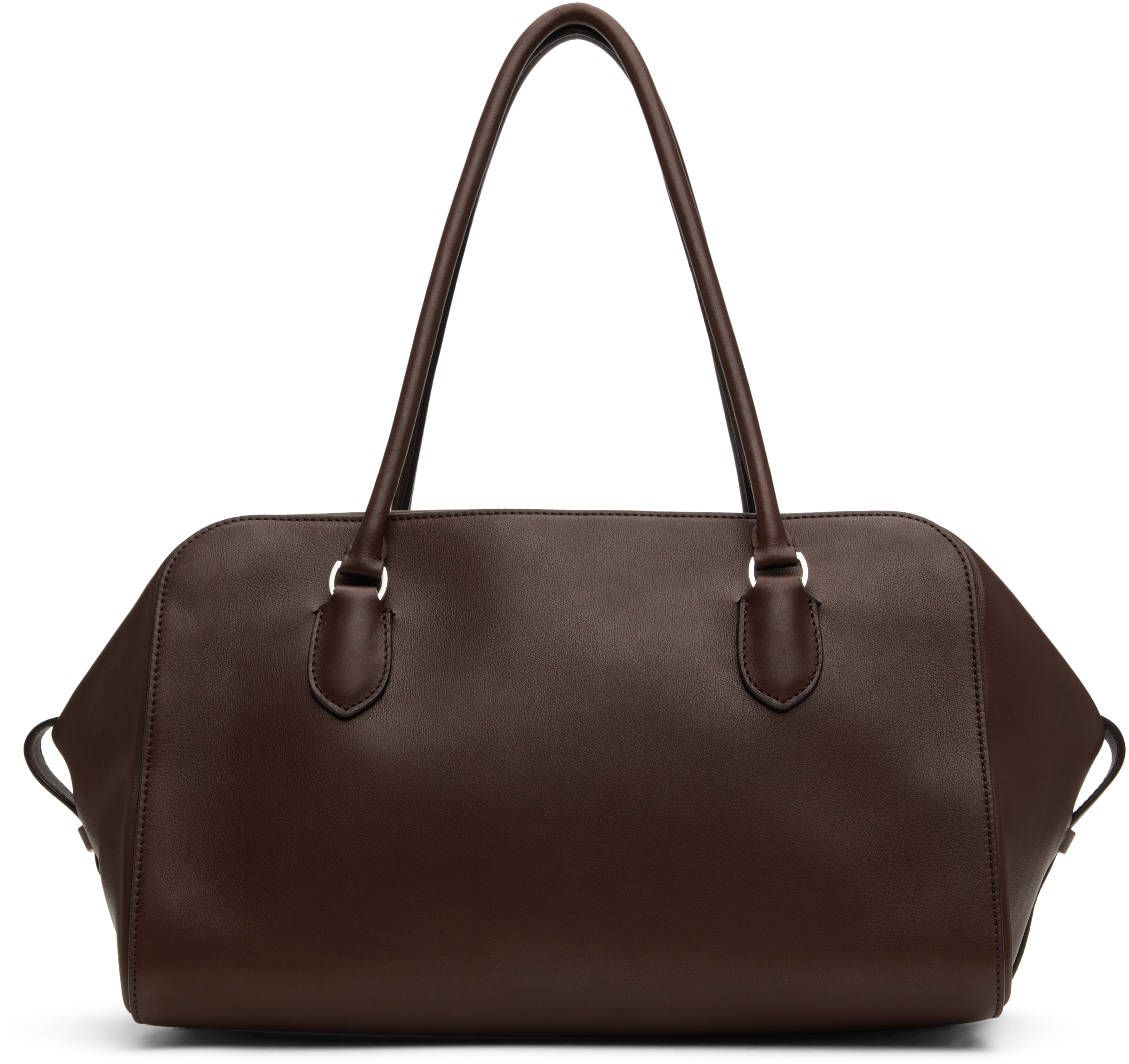 The Row E/w Bowling Lux Grain Leather Bag In Dbp Dark Brown Pld