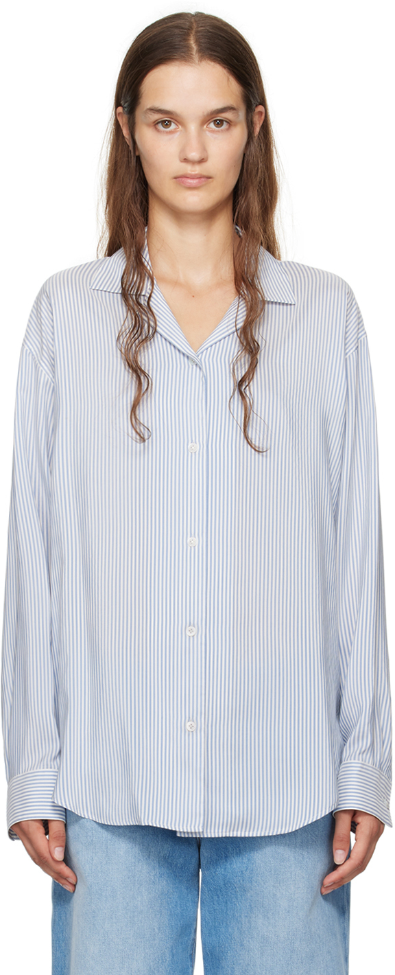 Shop The Row White & Blue Valene Shirt In Lbw Light Blue / Whi