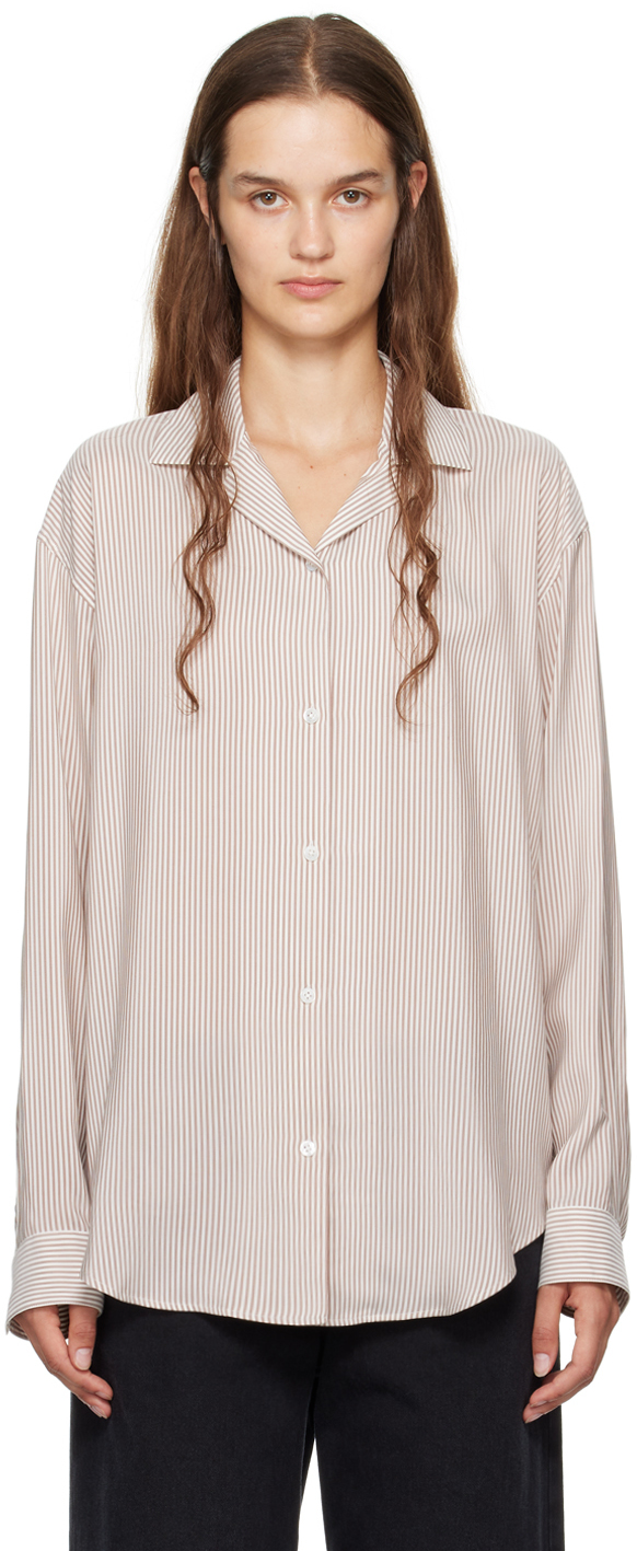 Shop The Row White & Taupe Valene Shirt In Iyb Ivory/beige