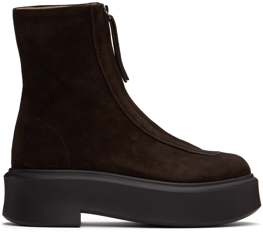 Shop The Row Brown Zipped I Boots In Dbr Dark Brown