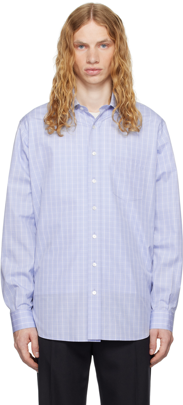 Shop The Row Blue Cardiff Shirt In Lbw Light Blue / Whi