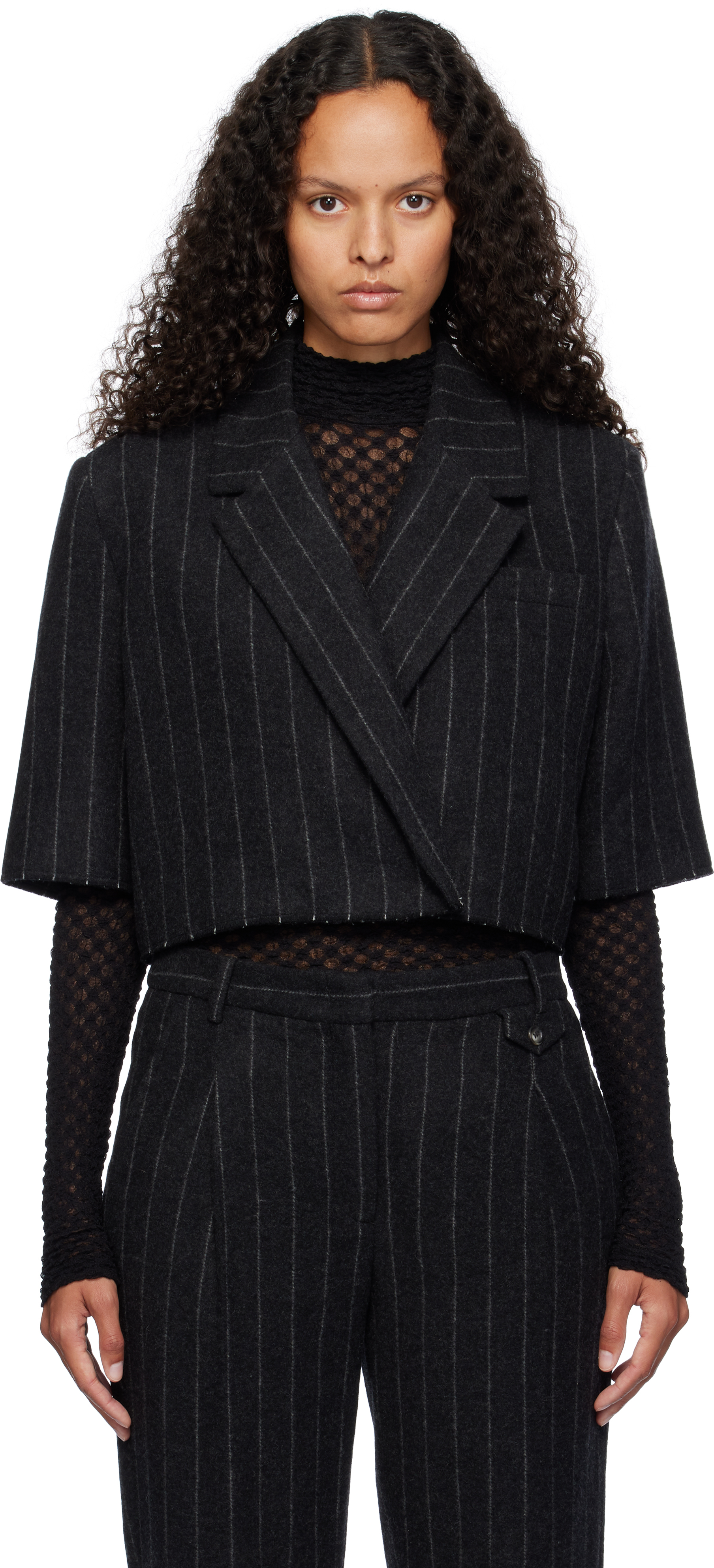 The Garment Black Richard Crop Blazer In 900 Black Pinstripe