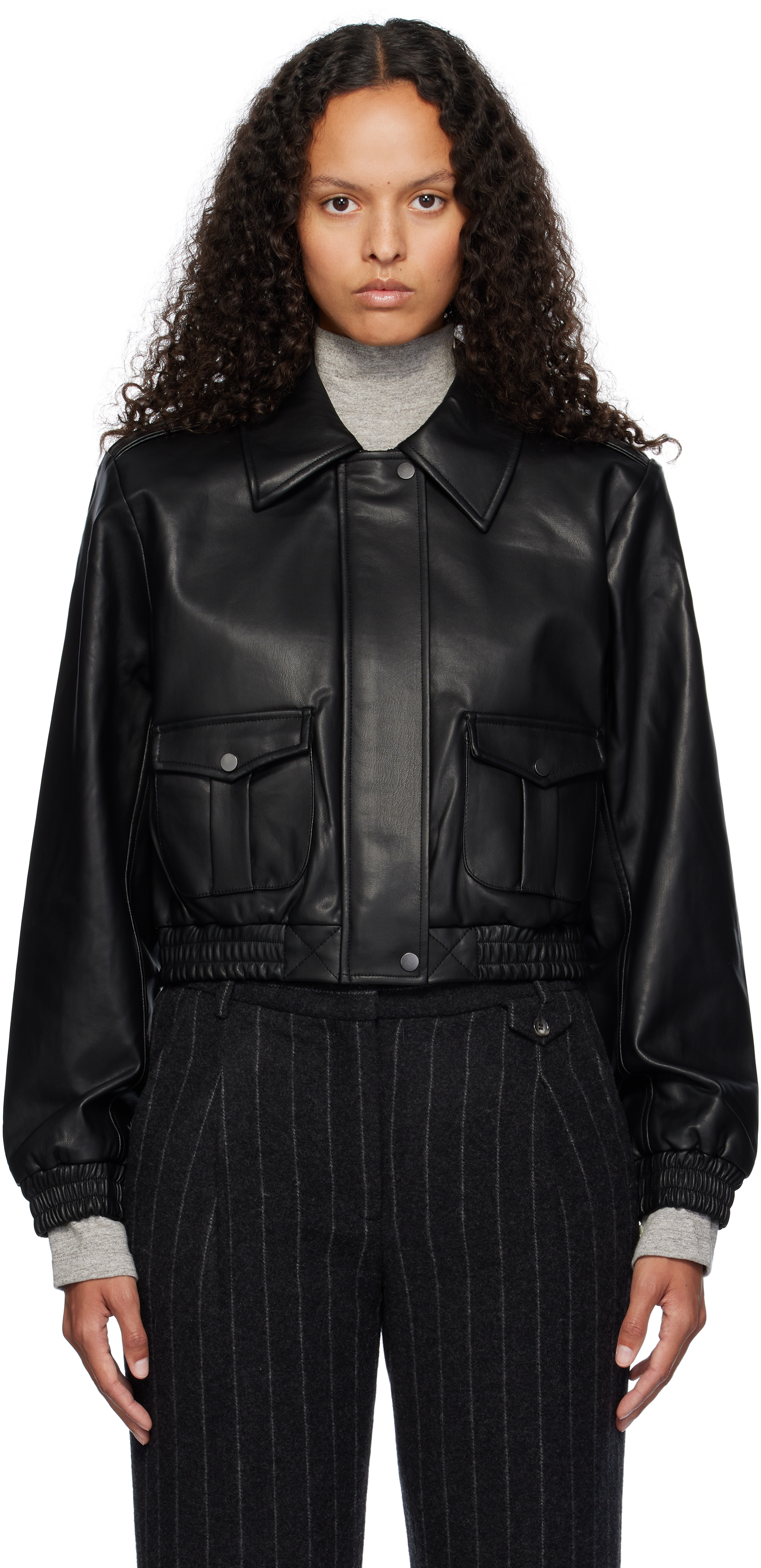 The Garment Black Brooklyn Bomber Leather Jacket In 050 Black