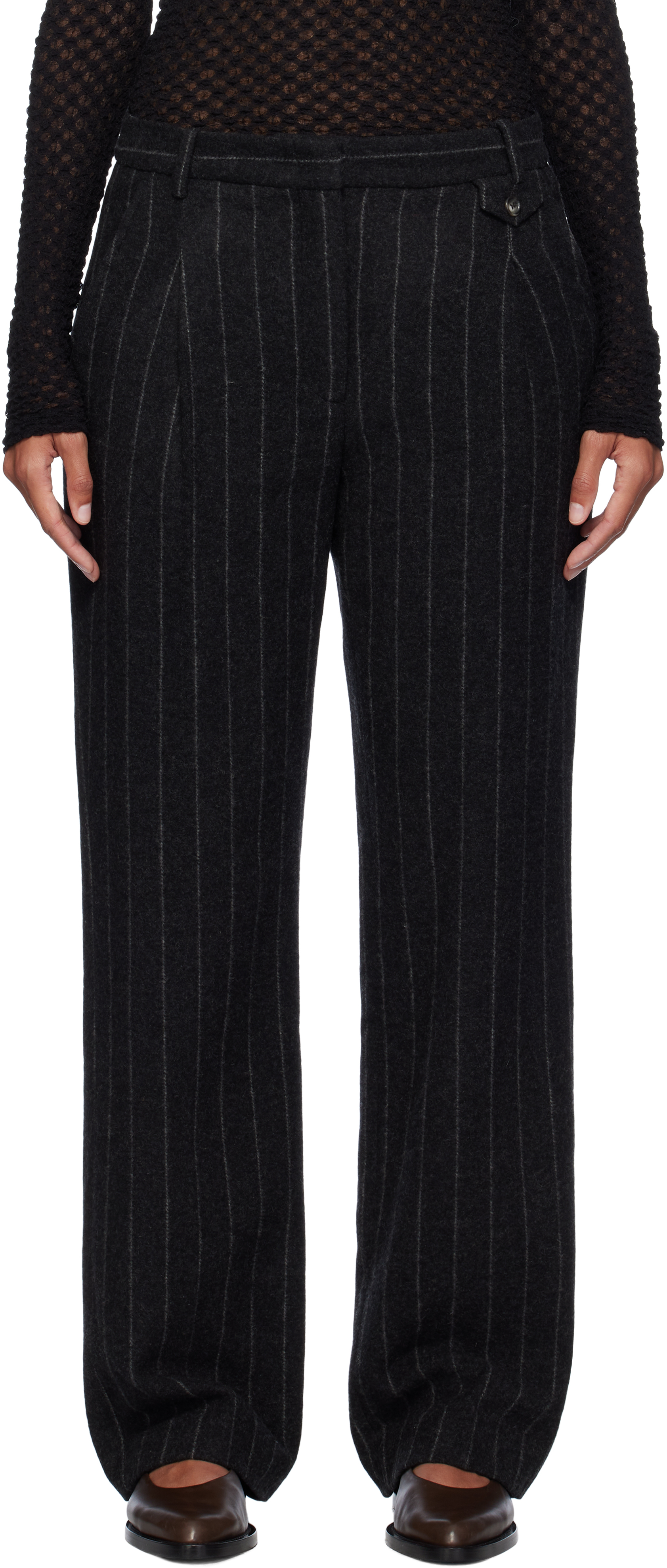 The Garment Black Richard Trousers In 900 Black Pinstripe