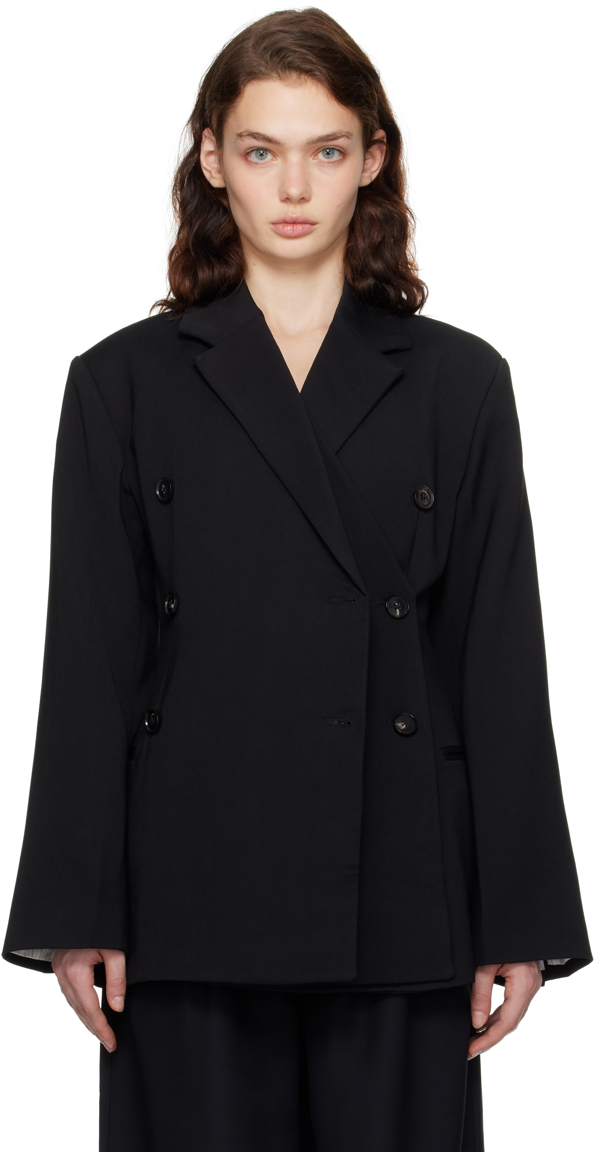 Black Layered Double Breasted Blazer by CO on Sale Black Layered Double Breasted Blazer by CO on Sale