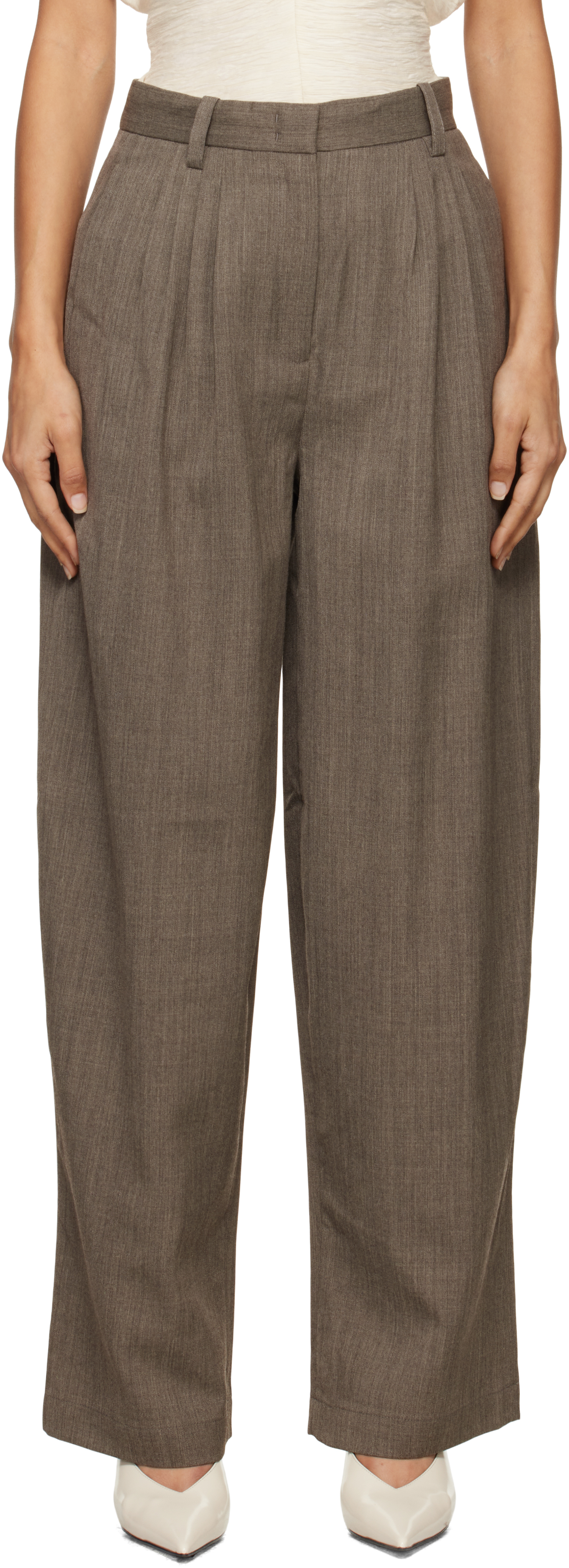 Shop Co Brown Pleated Barrel Trousers In 232 Brown Multi