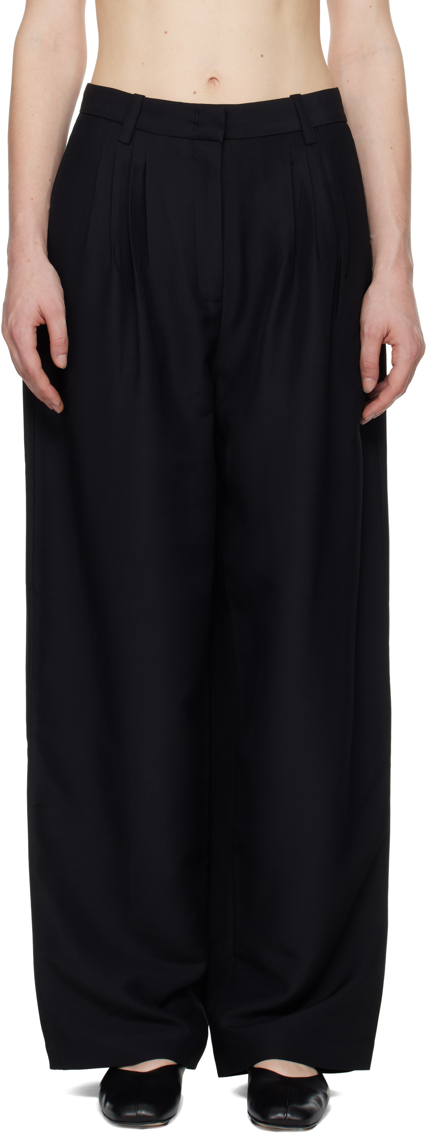 Black Pleated Barrel Trousers