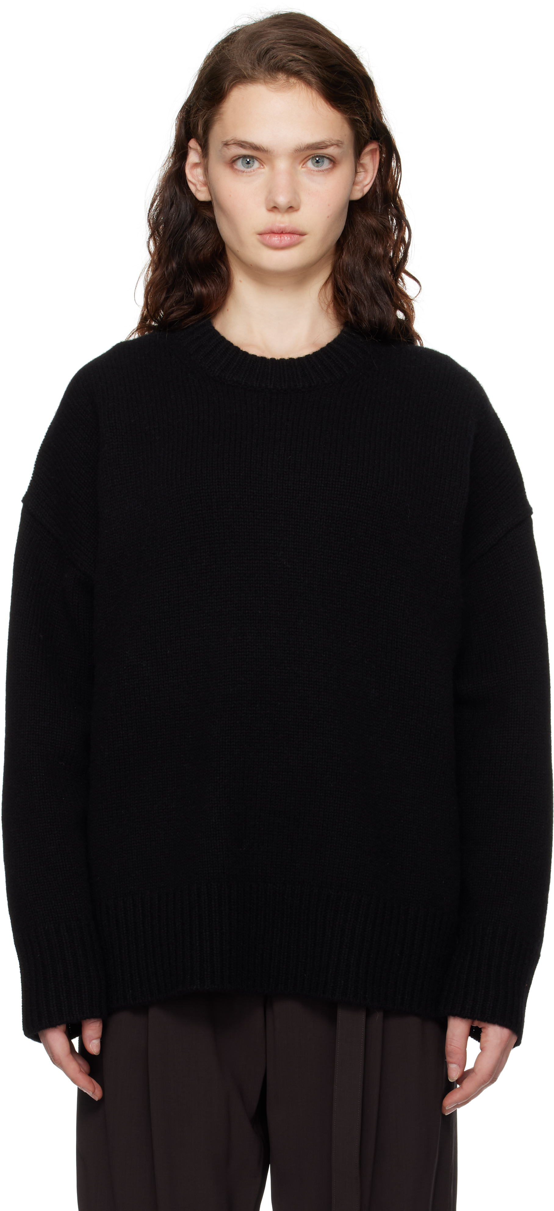 Black Boyfriend Crew Neck Sweater