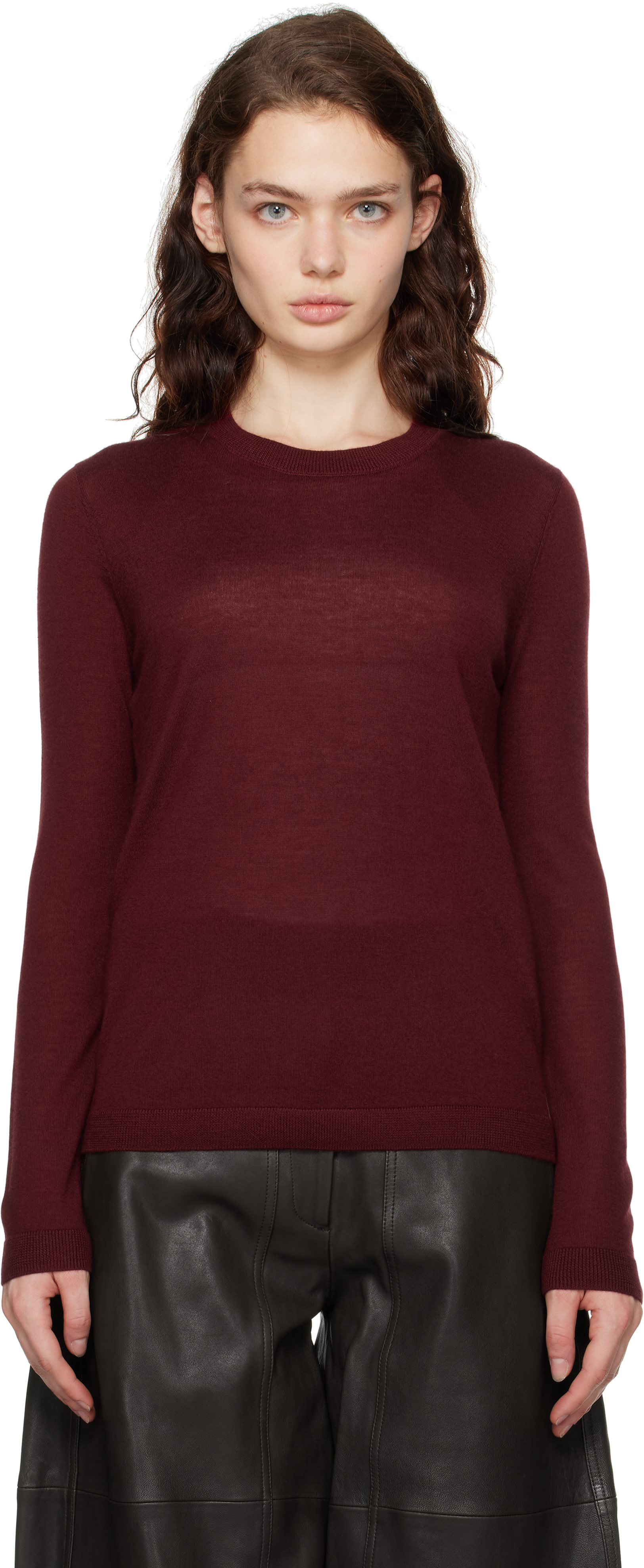 Burgundy Long Sleeve Crew Sweater