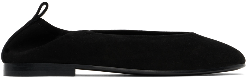 Black Ruched Square Toe Ballerina Flats