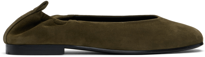 Shop Co Khaki Ruched Square Toe Ballerina Flats In 308 Green