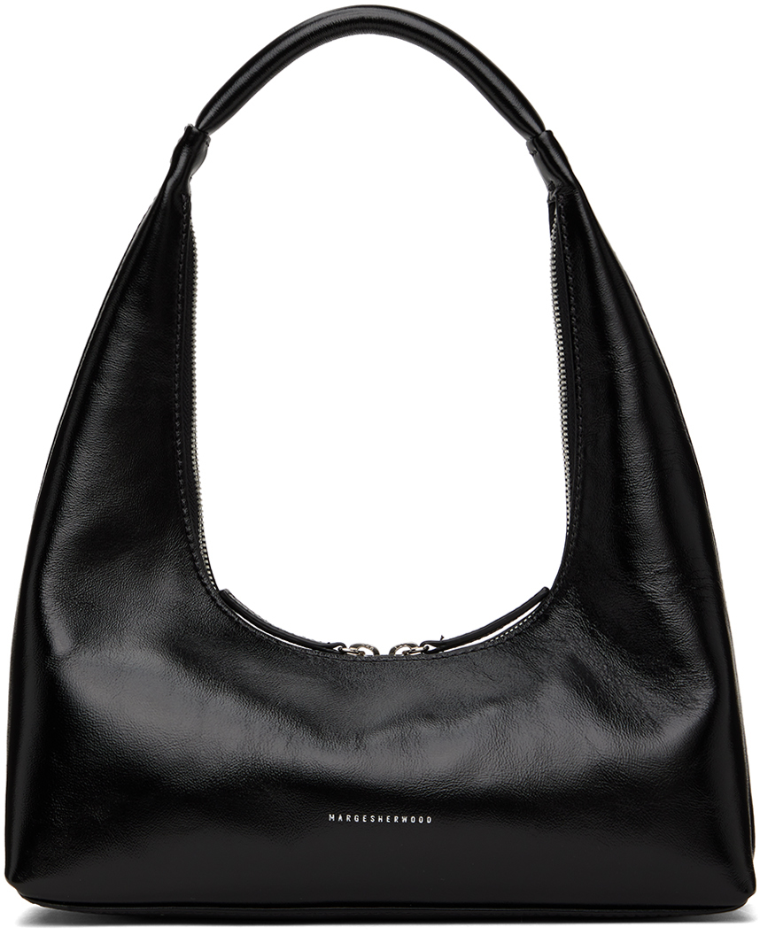 Shop Marge Sherwood ブラック インテグレーテッド ストラップ ショルダーバッグ In Black Glossy Plain