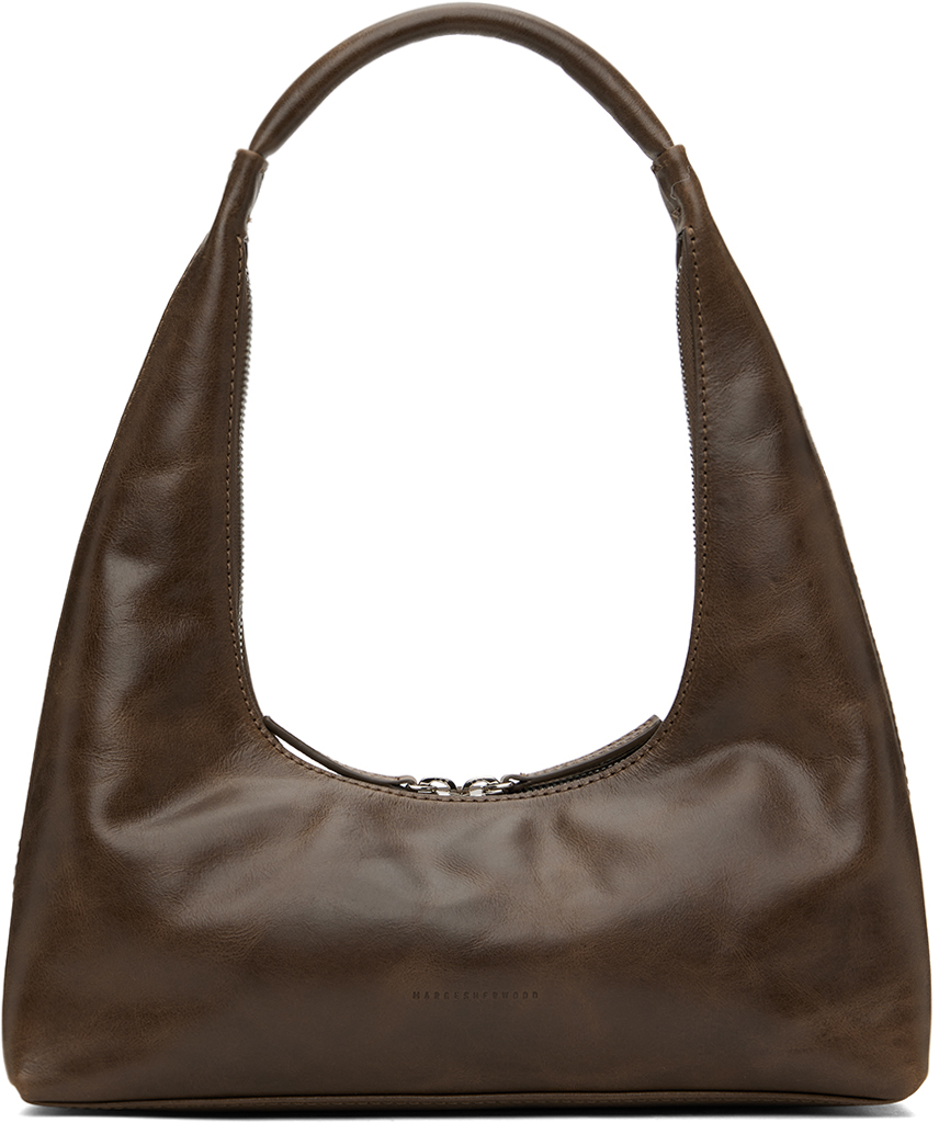 Shop Marge Sherwood Brown Leather Shoulder Bag In Washed Brown Pull Up