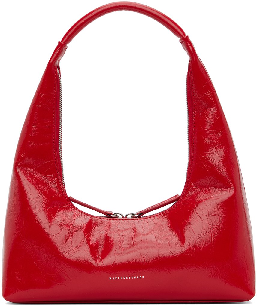 Shop Marge Sherwood レッド レザー ショルダーバッグ In Apple Red Crinkle