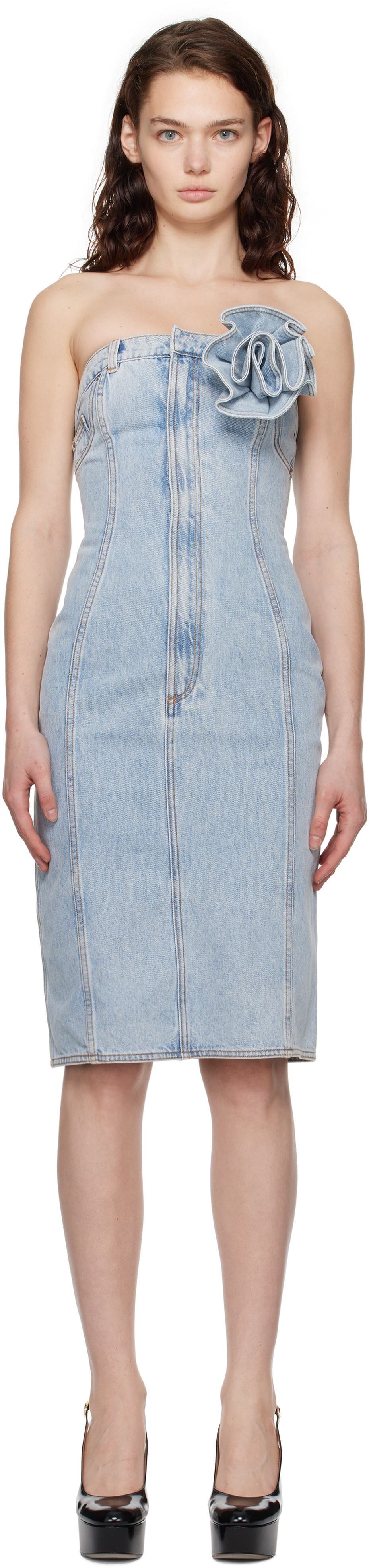 knee length dresses for ladies Strapless Denim Midi – Miss Scarlett Boutique main image 1