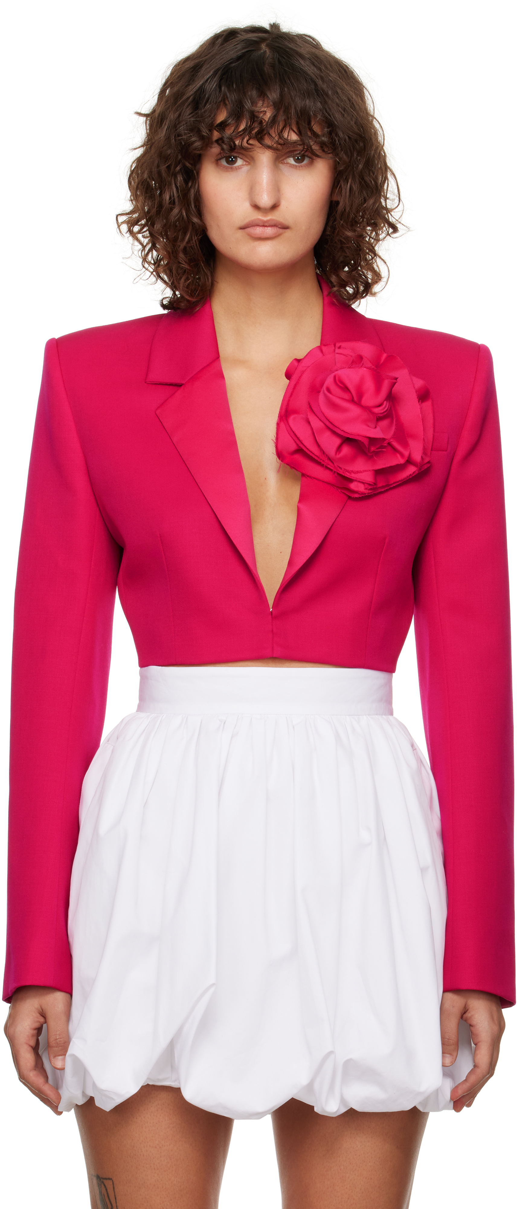 Shop Area Pink Flower Corsage Cropped Blazer In Raspberry