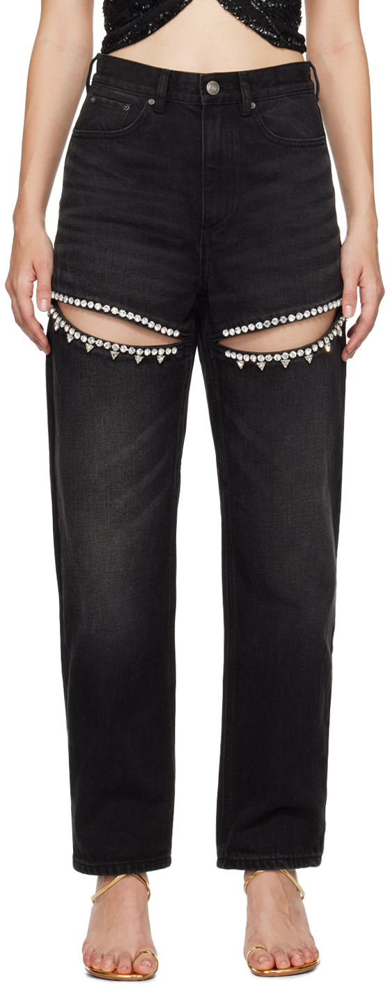 Black Crystal Slit Jeans