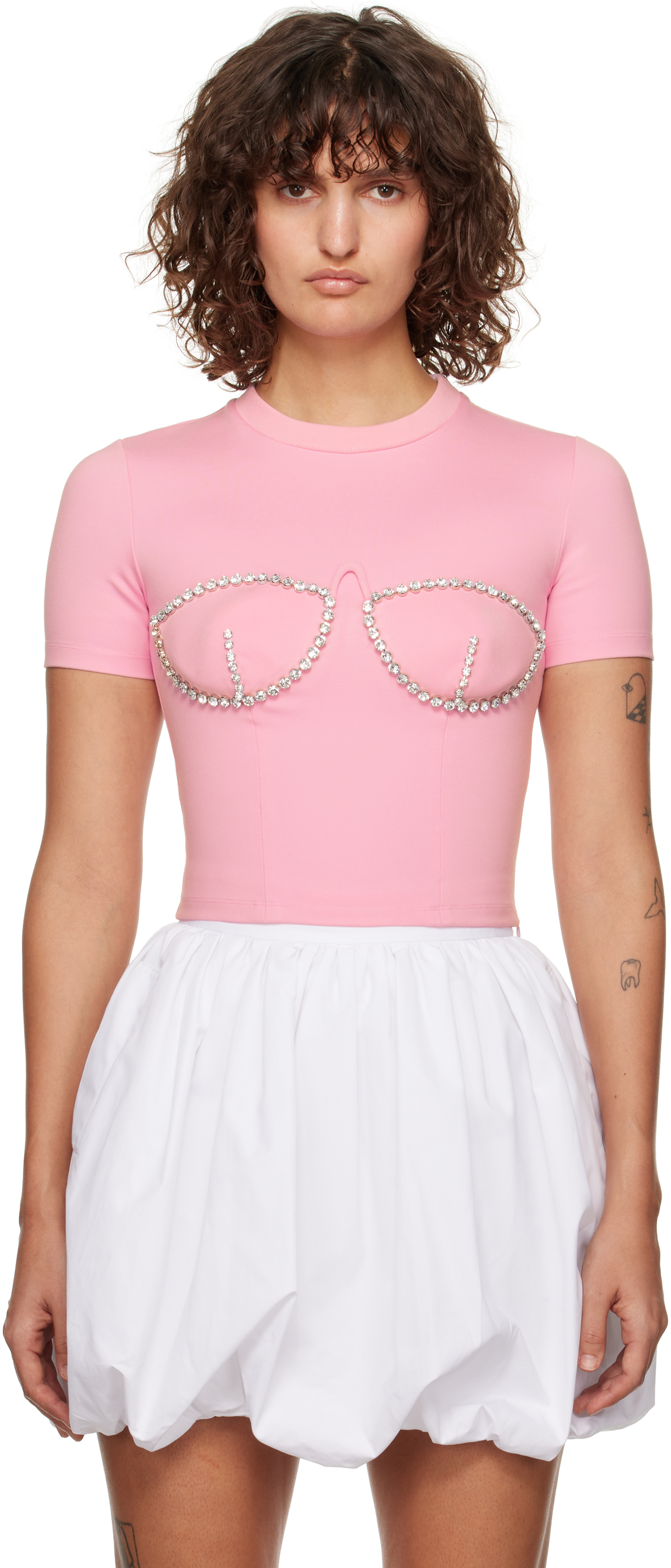 【関税込み】AREA SSENSE限定 ピンク Crystal Bustier Tシャツ Pink Crystal Bustier Cup T-Shirt by AREA on Sale