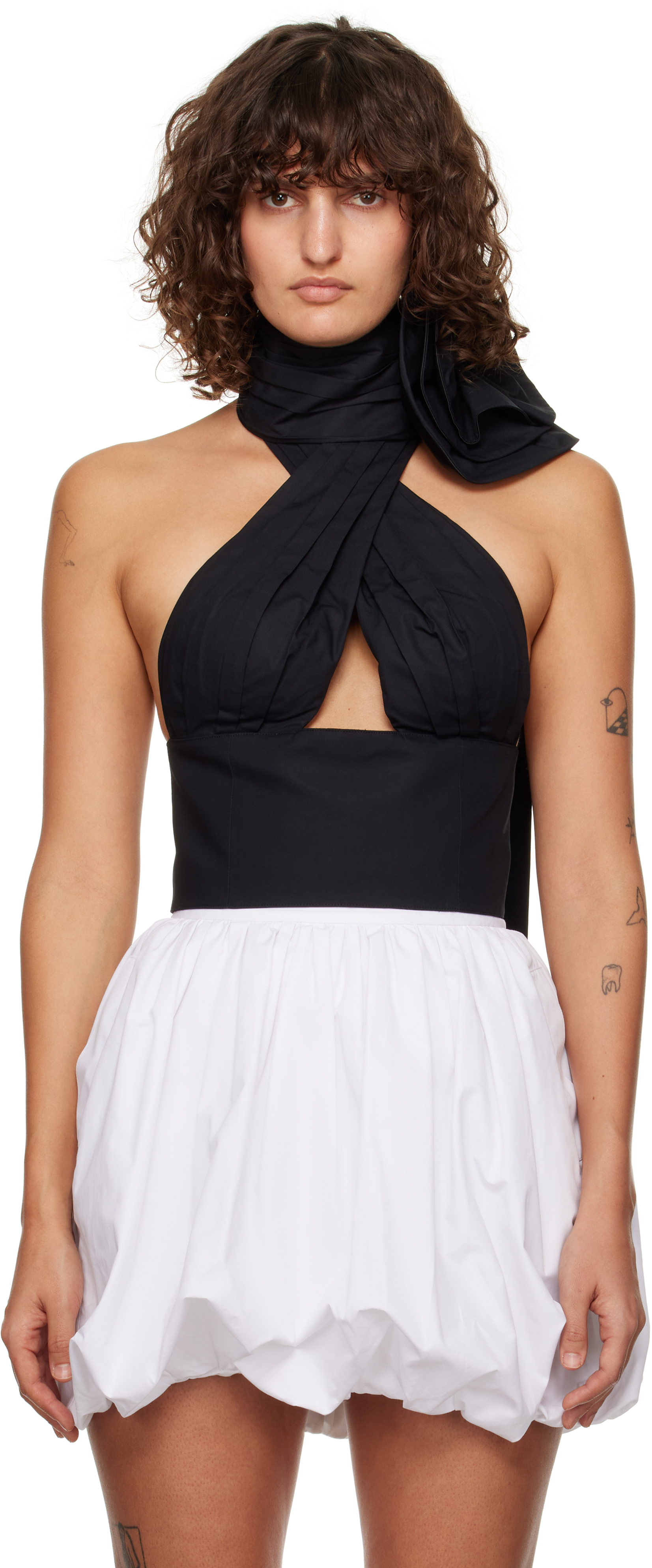 AREA BLACK FLOWER CORSAGE HALTER TOP 