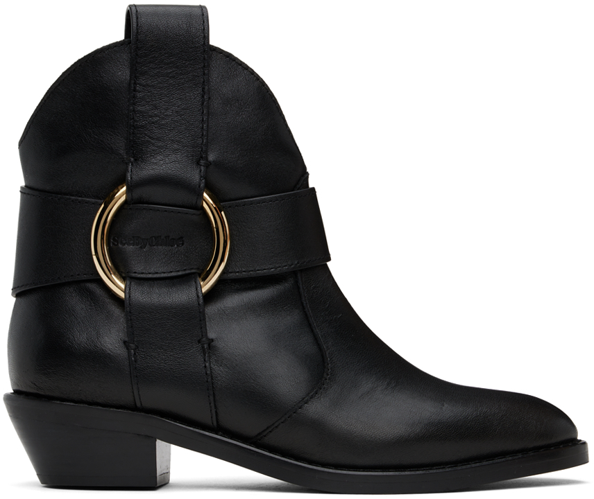 Shop See By Chloé Black New Ring Line Boots In 999-black