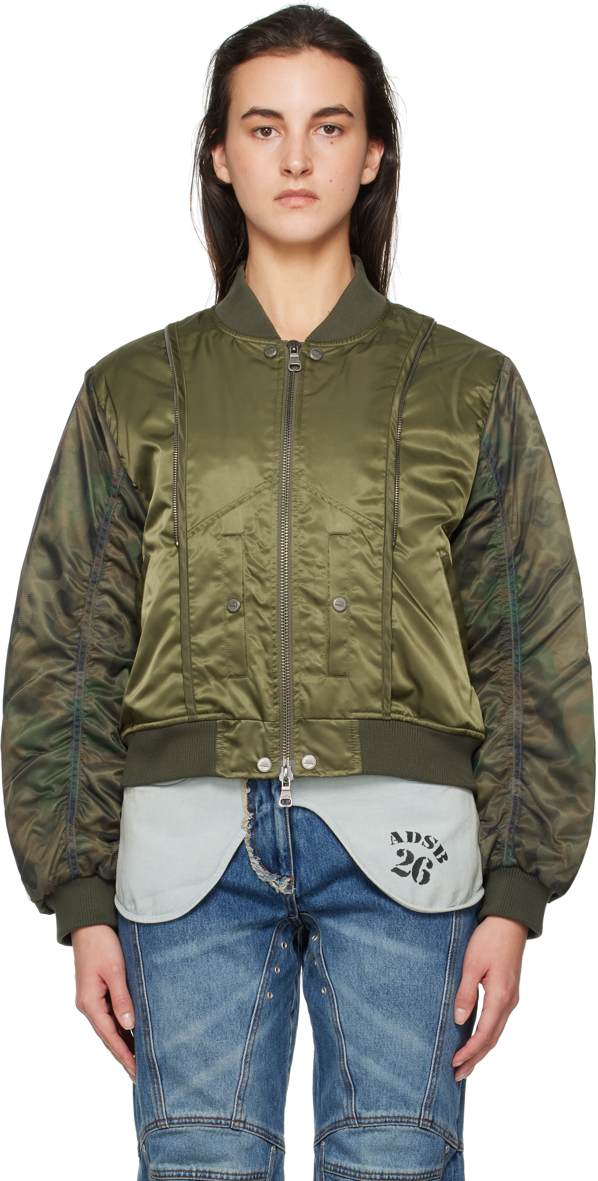 Andersson Bell Khaki Mesh Sleeve Bomber Jacket