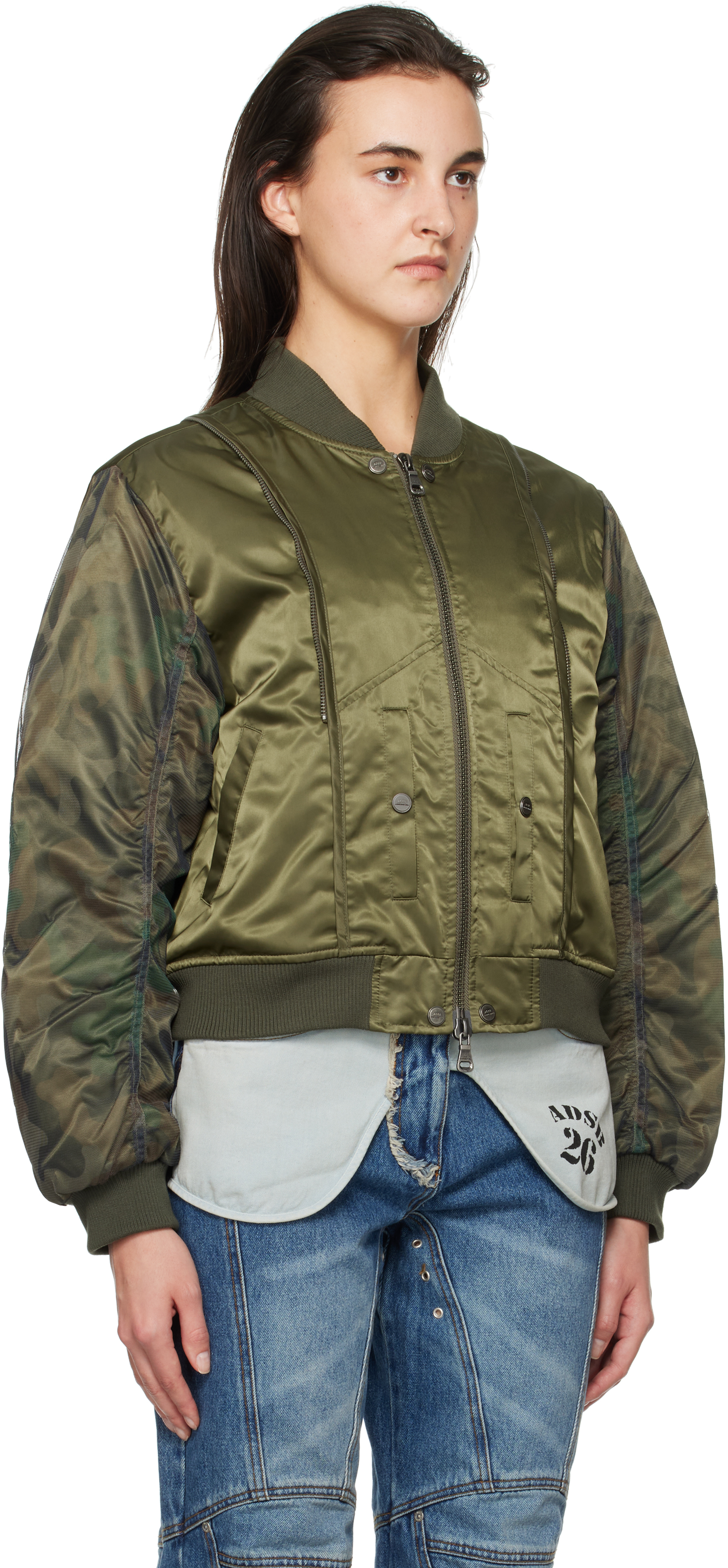 ANDERSSON BELL KHAKI MESH SLEEVE BOMBER JACKET