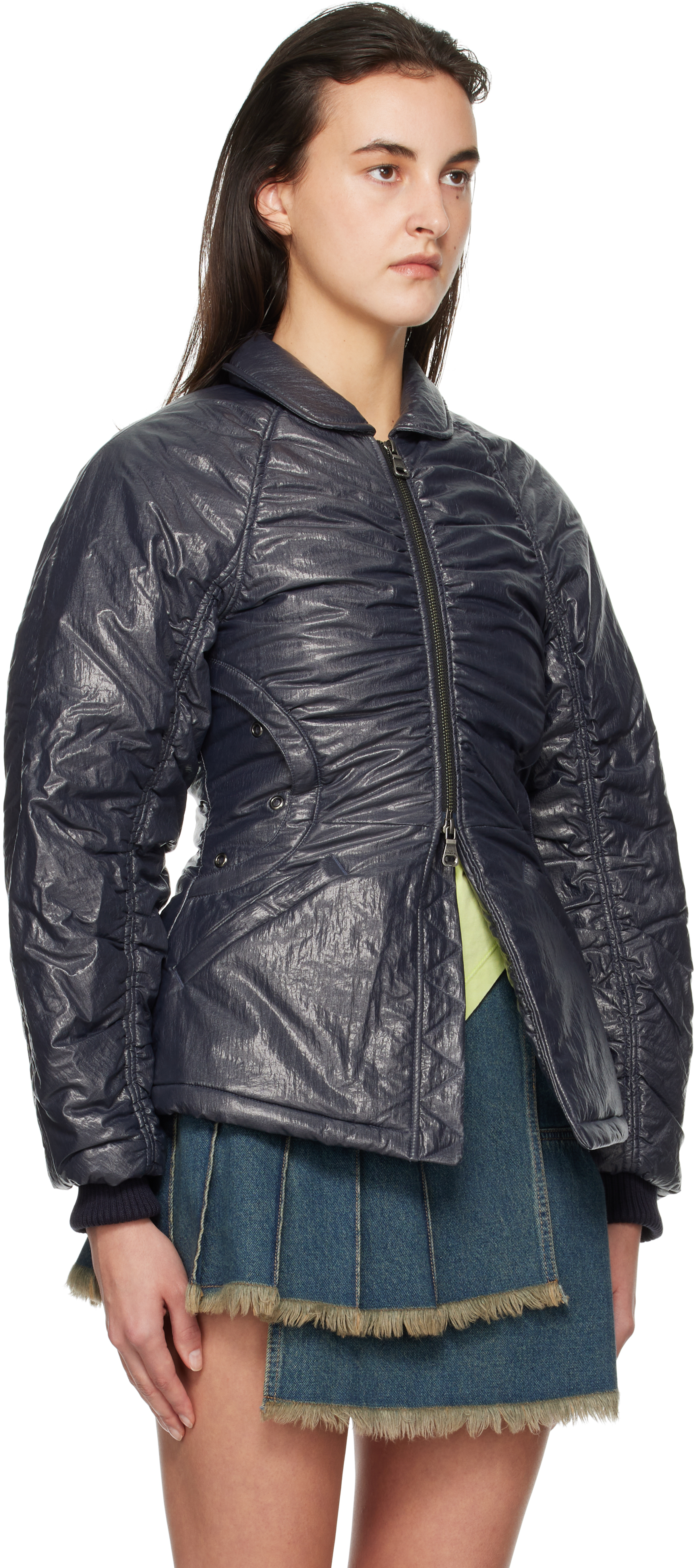 Shop Andersson Bell Gray Luna Back-corset Bomber Jacket In Navy