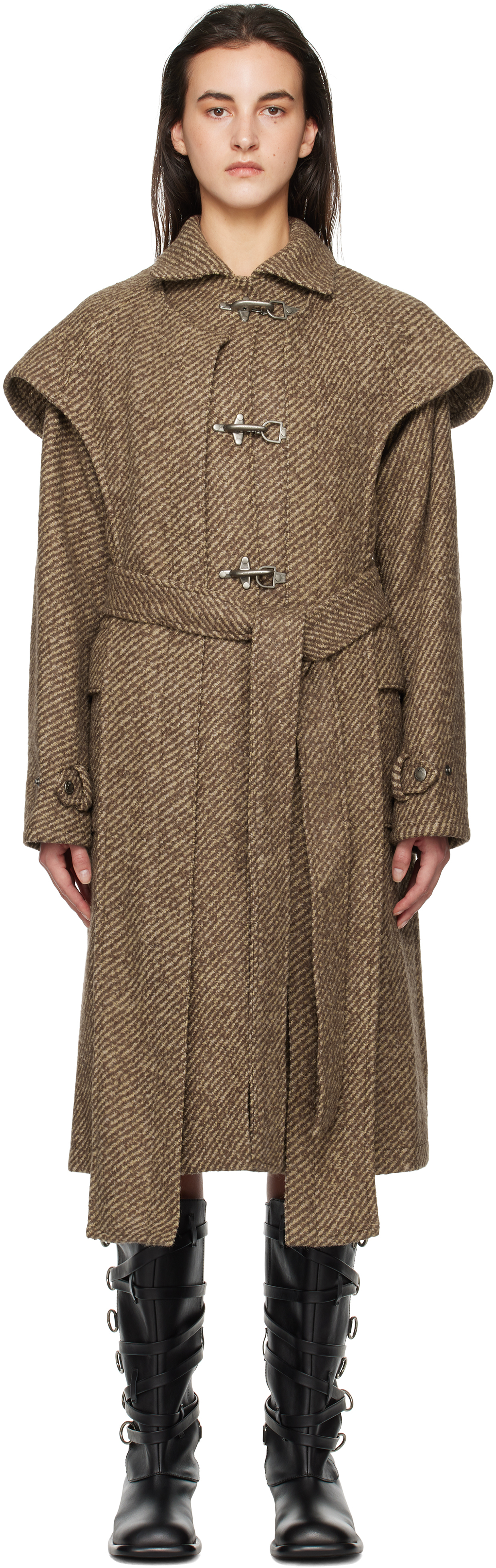 Brown Scarf Double-Layered Coat