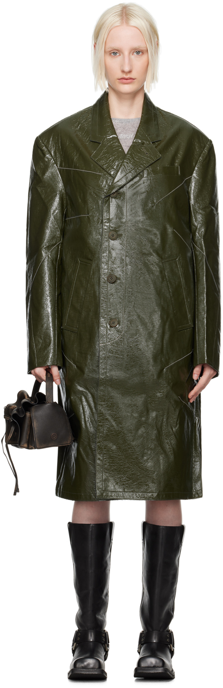 Shop Andersson Bell Green Mauer Faux-leather Coat In Khaki