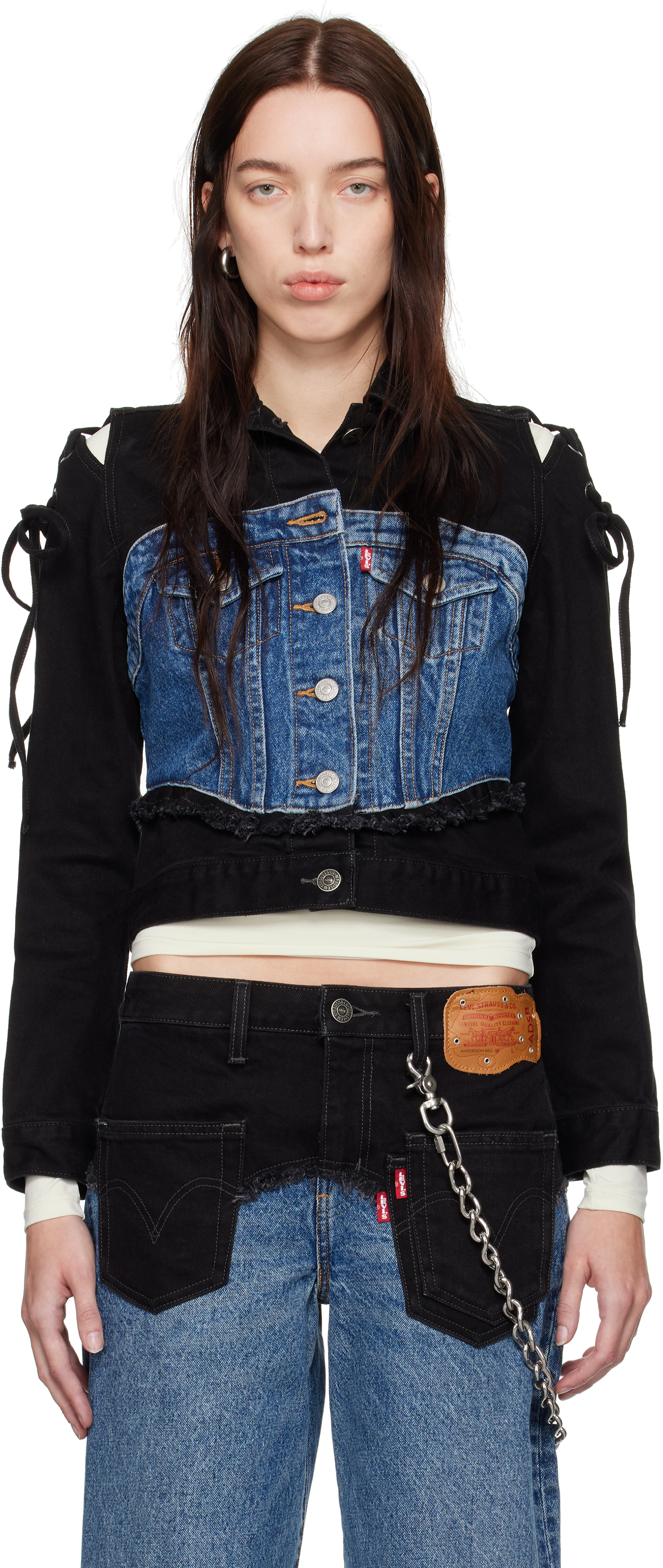 Shop Andersson Bell Black & Blue Levi's Edition Half Trucker Denim Jacket