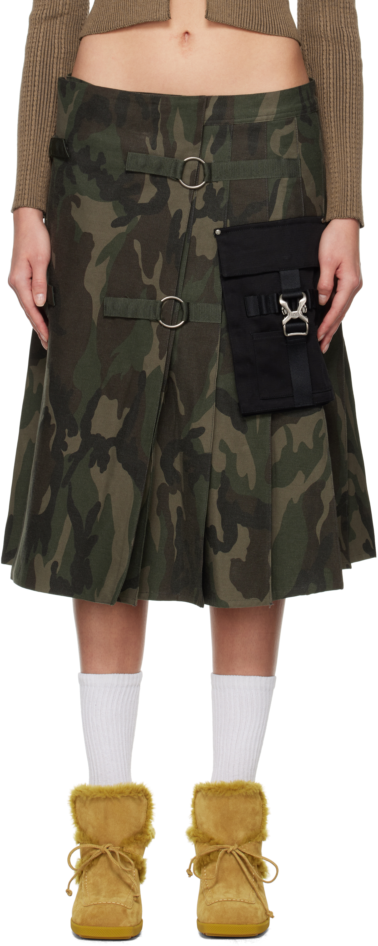 Cotton nylon dump military skirt カーキ1 SOLY HUX Women's Plus Size Skirt Camo Print High Waisted