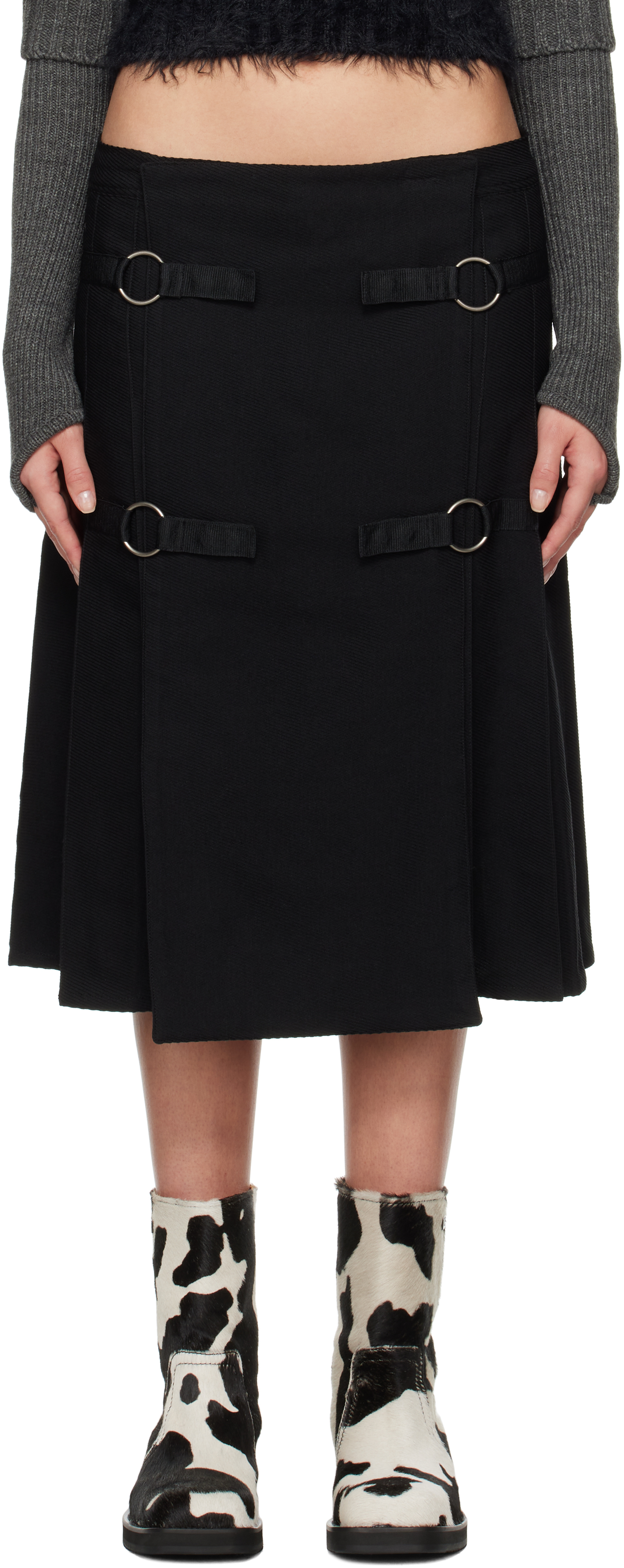 Andersson Bell Black Twill Wool Kilt Midi Skirt