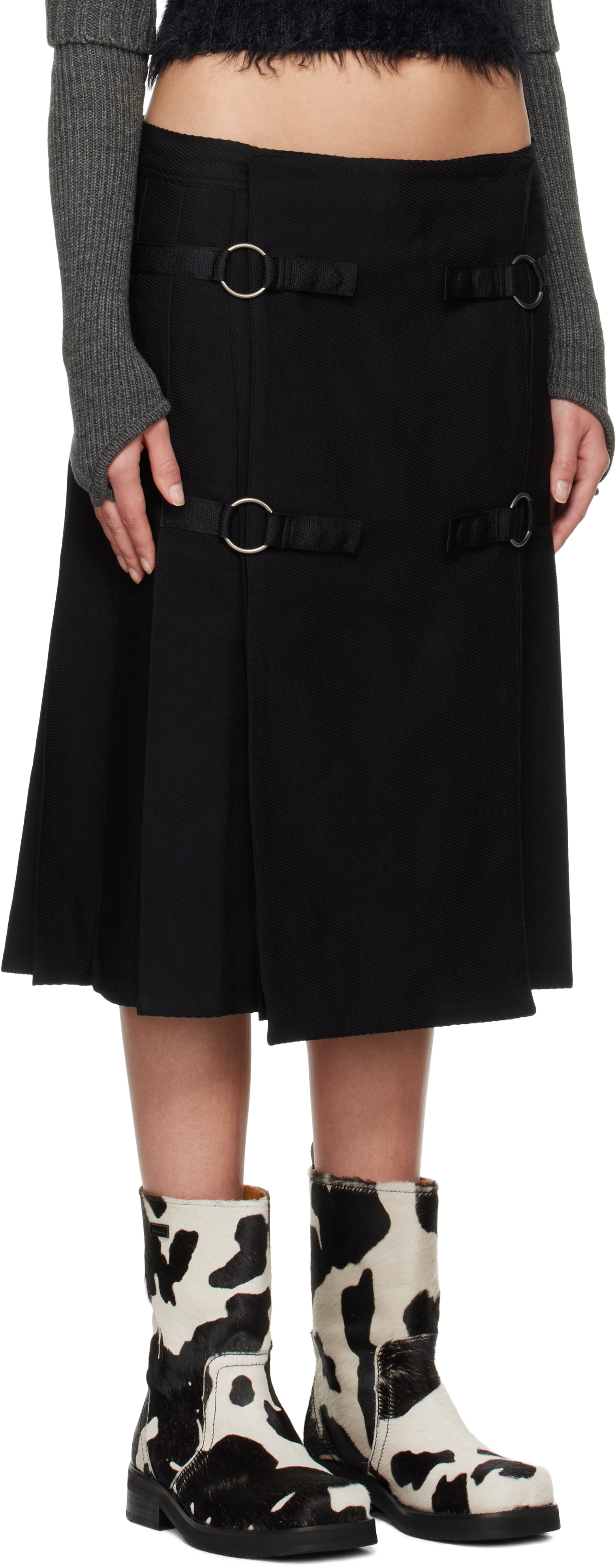 Andersson Bell Black Twill Wool Kilt Midi Skirt In Black