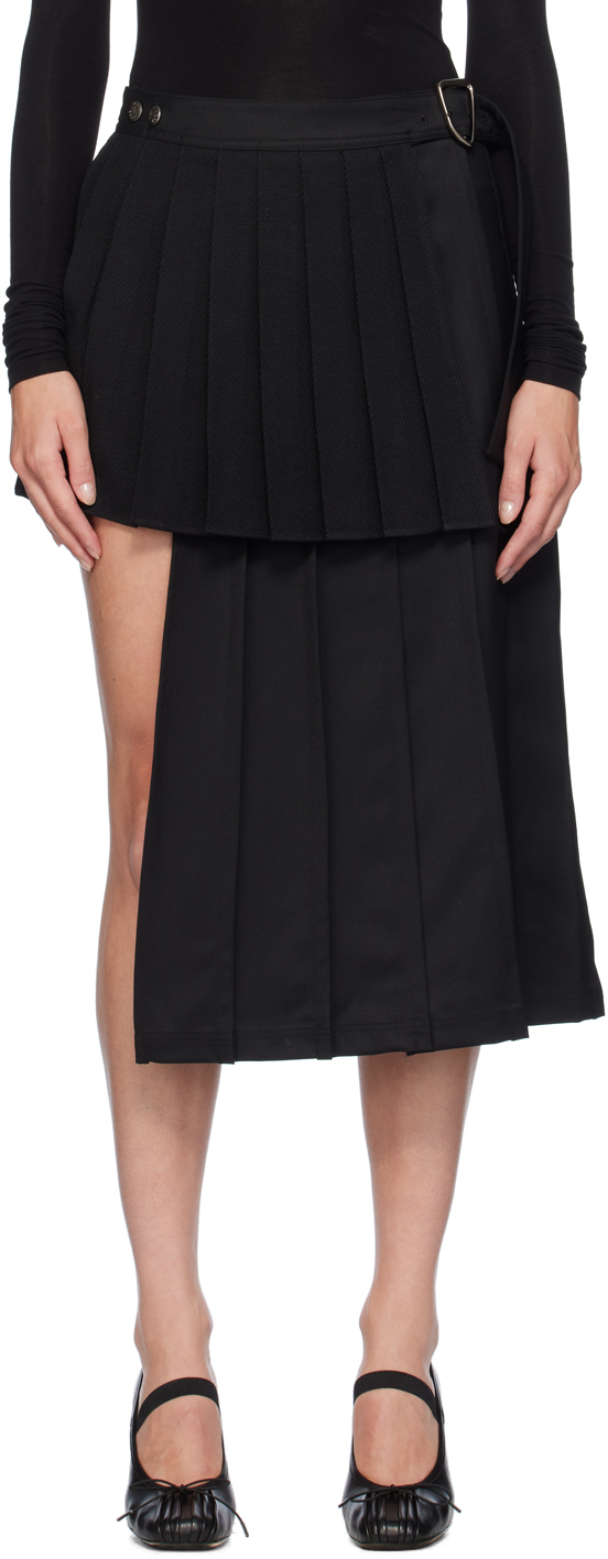 Shop Andersson Bell Black Double Pleated Midi Skirt