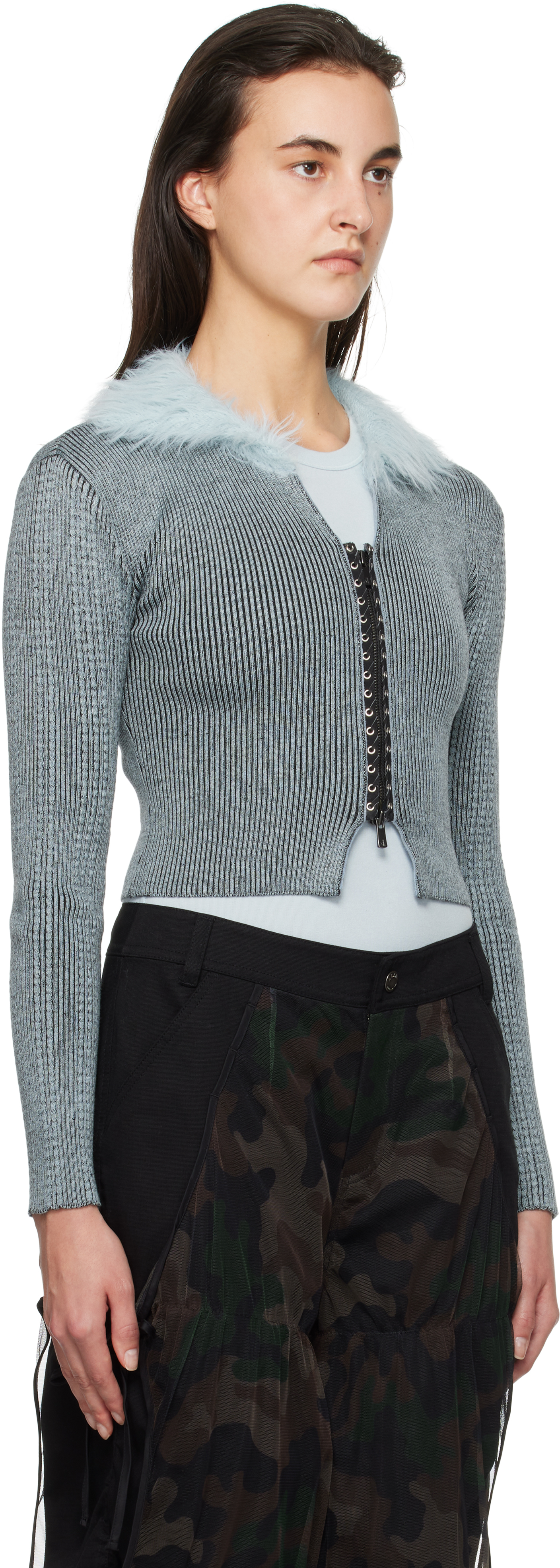 Andersson Bell Lace Up Knit Cardigan In Blue