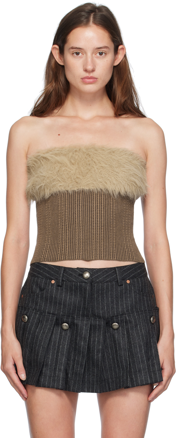 Shop Andersson Bell Brown Hairy Knit Tube Top