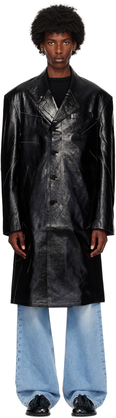 Black Mauer Faux-Leather Coat