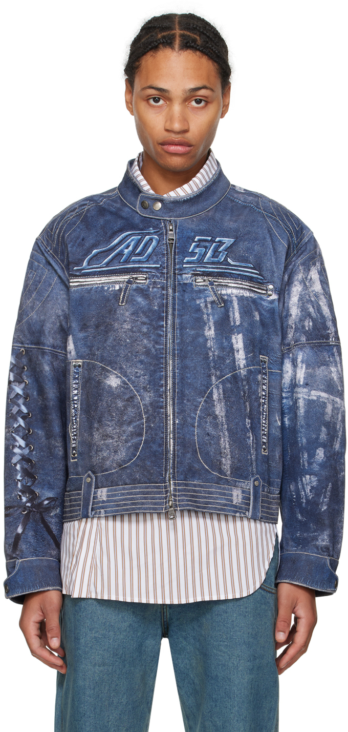 Shop Andersson Bell Blue Zen Trompe L'œil Rider Denim Jacket In Navy