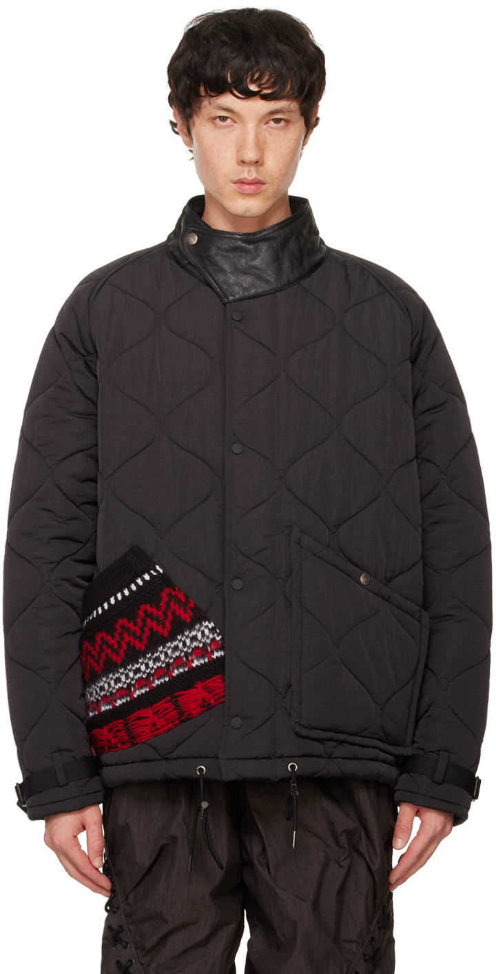 Black Nordic Knitted Pocket Quilted Jacket