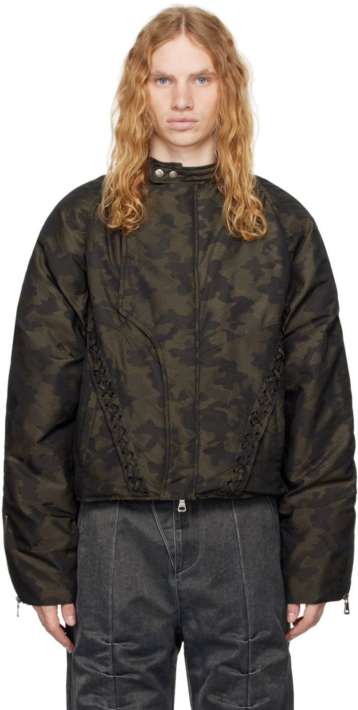 Shop Andersson Bell Green Camouflage Lace-up Padded Jacket