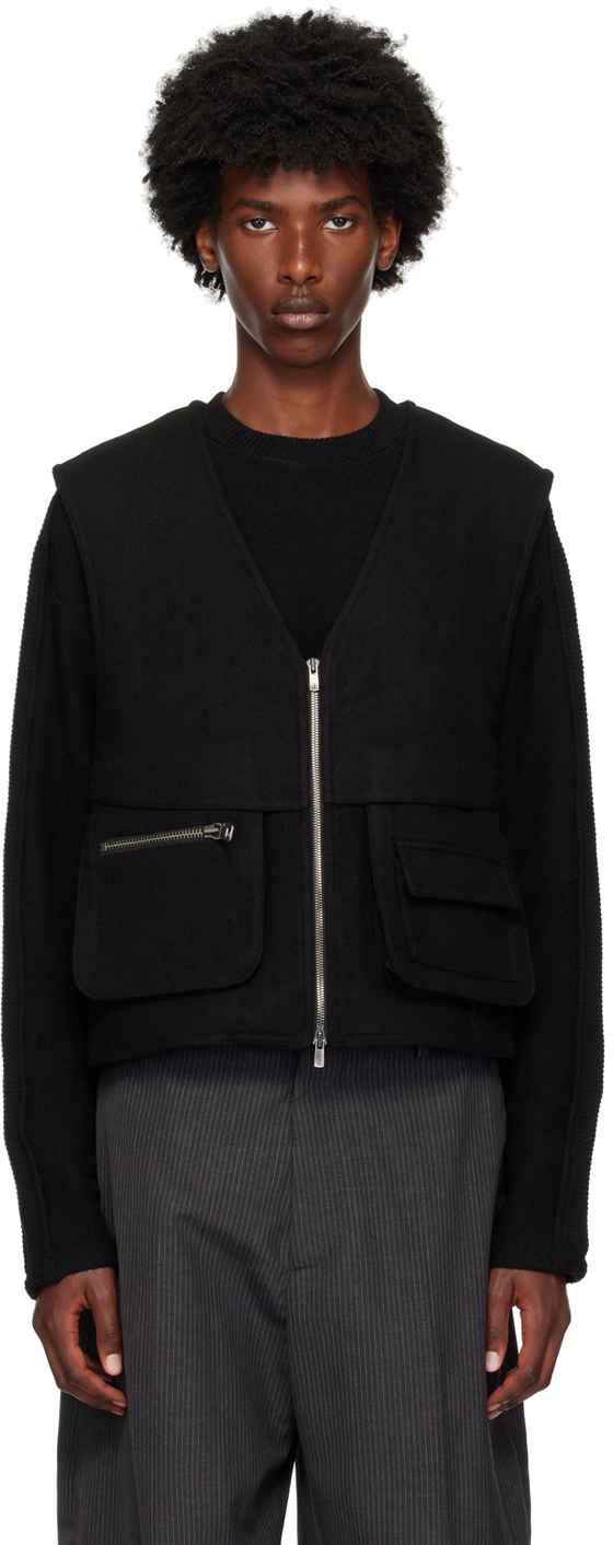 Black Wool Zip-Up Vest