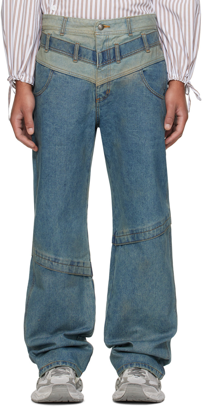 Blue Layered Wide Leg Jeans by Andersson Bell on Sale