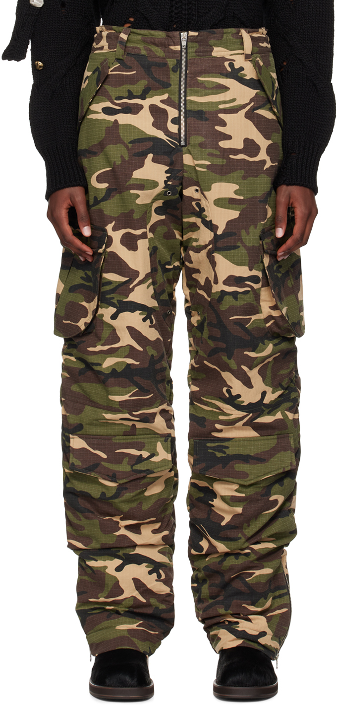 Shop Andersson Bell Green Camouflage Reversible Cargo Pants In Sand