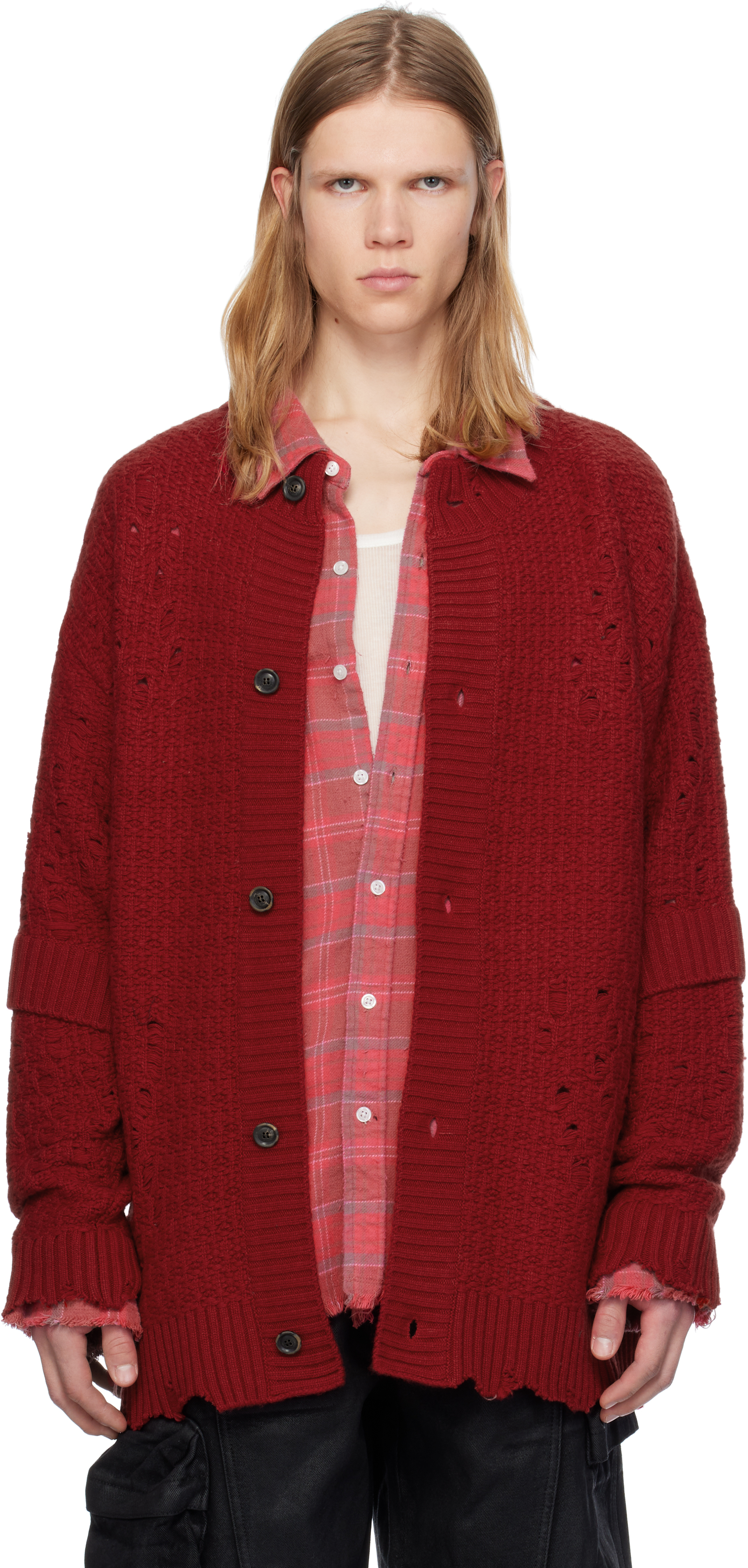 Andersson Bell Red Roghen Wool Long Cardigan In Scarlet