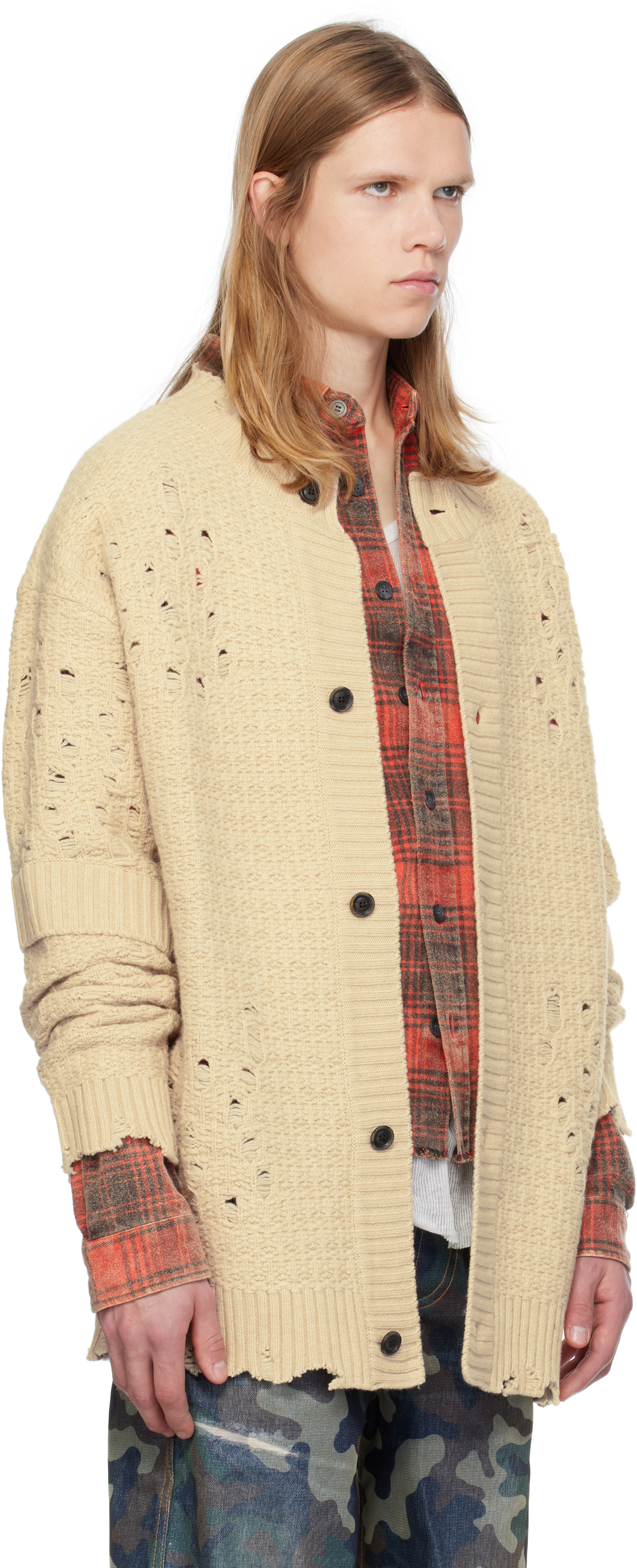 Andersson Bell Beige Roghen Wool Long Cardigan In Ecru
