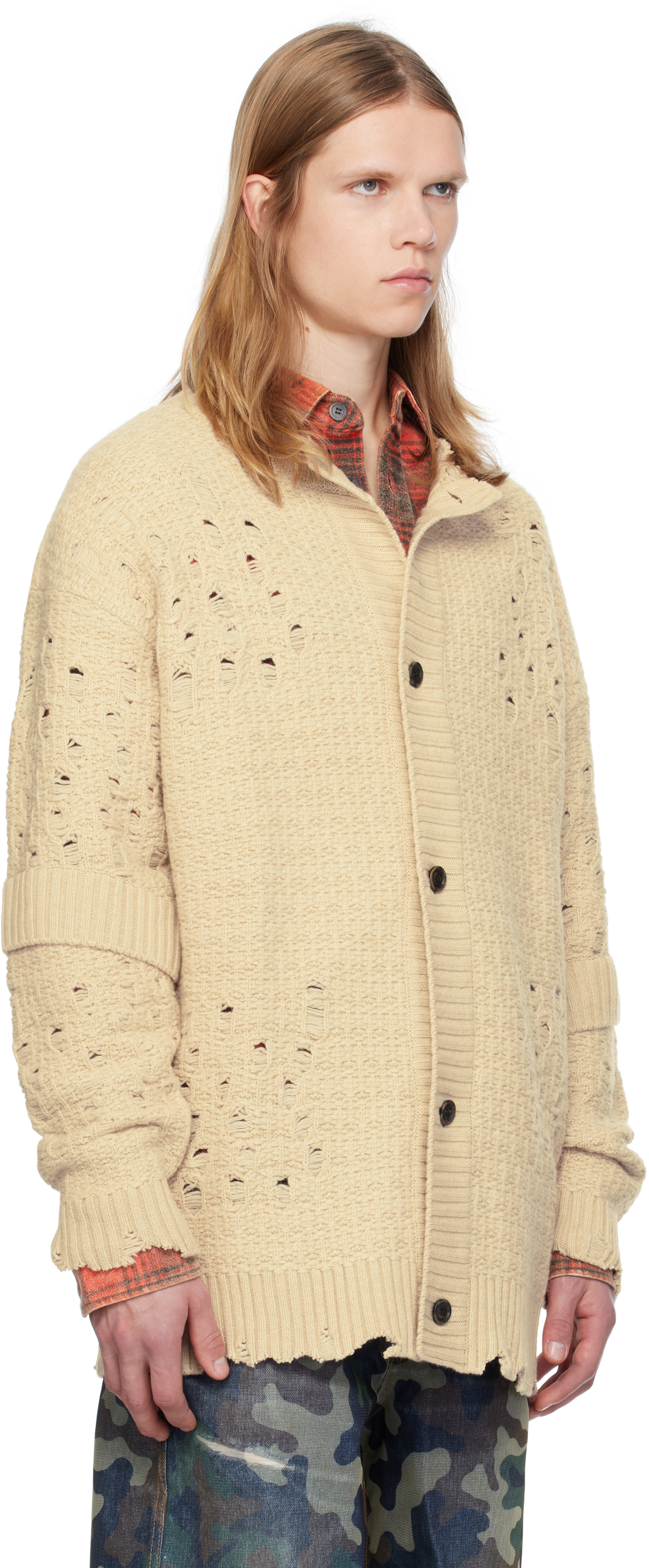 Andersson Bell Beige Roghen Wool Long Cardigan In Ecru