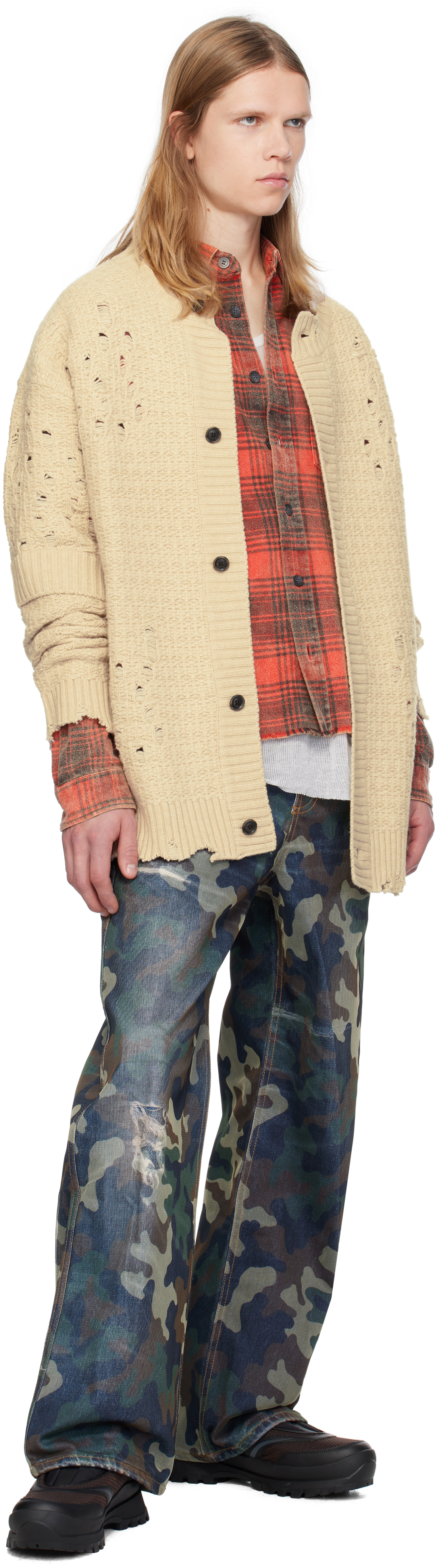 Andersson Bell Beige Roghen Wool Long Cardigan In Ecru