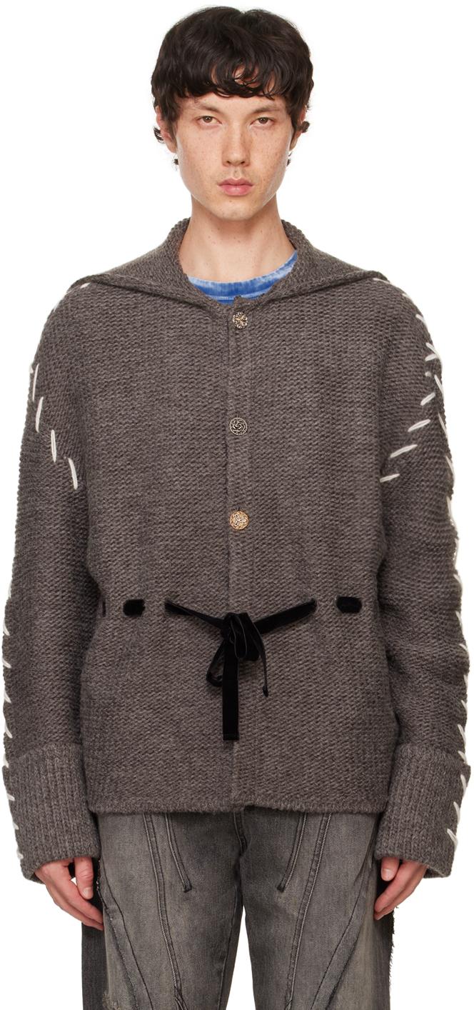 Shop Andersson Bell Gray Charlie Big Collar Chunky Cardigan In Grey