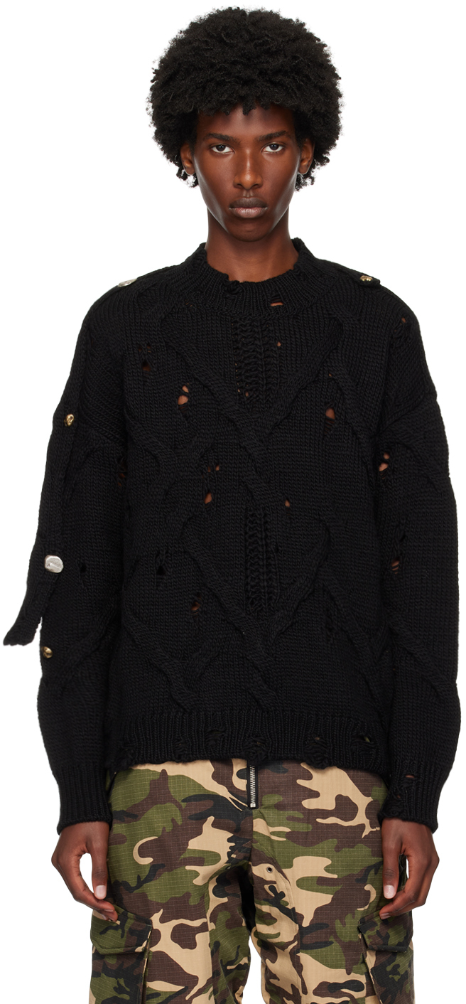 Black Fisherman Button Sweater by Andersson Bell on Sale