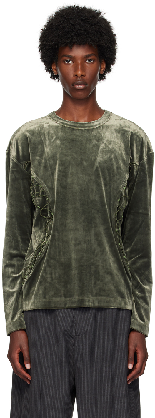 Shop Andersson Bell Green Lace-up Sweater In Khaki